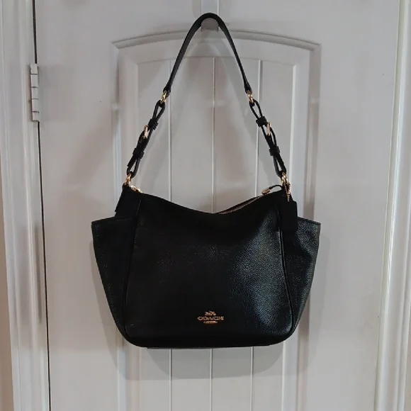 Coach (Rori) Black Leather Shoulder Bag with Gold Hardware - Picture 1 of 8